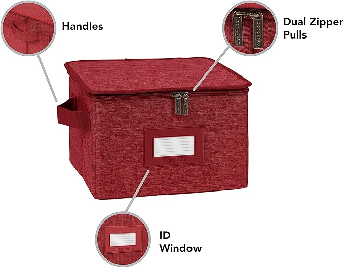 Covermates Keepsakes Zip-Top Storage Box Set, 3 Pack Heavy Duty Polyester Organizer Bins, Stackable Design, ID Window, Reinforced Handles, Closet Home Storage, Red Heather