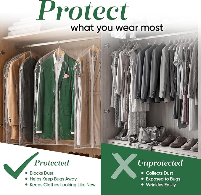 Handy Laundry Clear Vinyl Garment Bag - Protect Your Clothing While Traveling and Dust Free While Hanging in Your Closet. Ideal for Coats, Suits, Dresses or Gowns - Set of 2 (24 X 54 Inches)