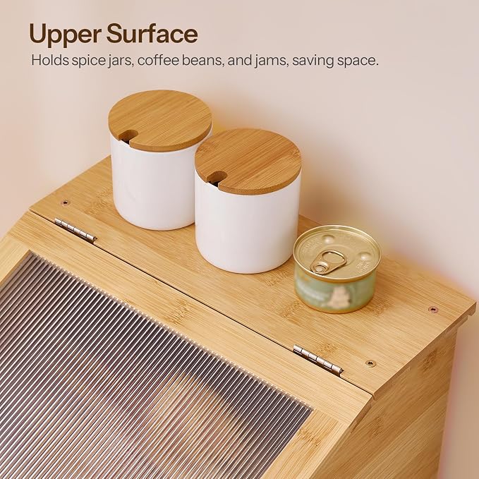 HOOBRO Bread Box, Bread Storage Container, Bread Box for Kitchen Countertop | Bamboo Bread Box with Fluted Acrylic Door, Bread Bin for Pantry, Farmhouse Bread Holder, Breadbox Organizer, Large Bread Box