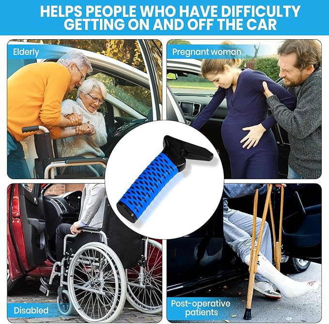 CAidRE Elderly Car Door Handle Assist Support - Auto Grab Cane for Seniors & Handicapped, Portable Mobility Aids for Getting Out of Car- Blue, 2 Pack