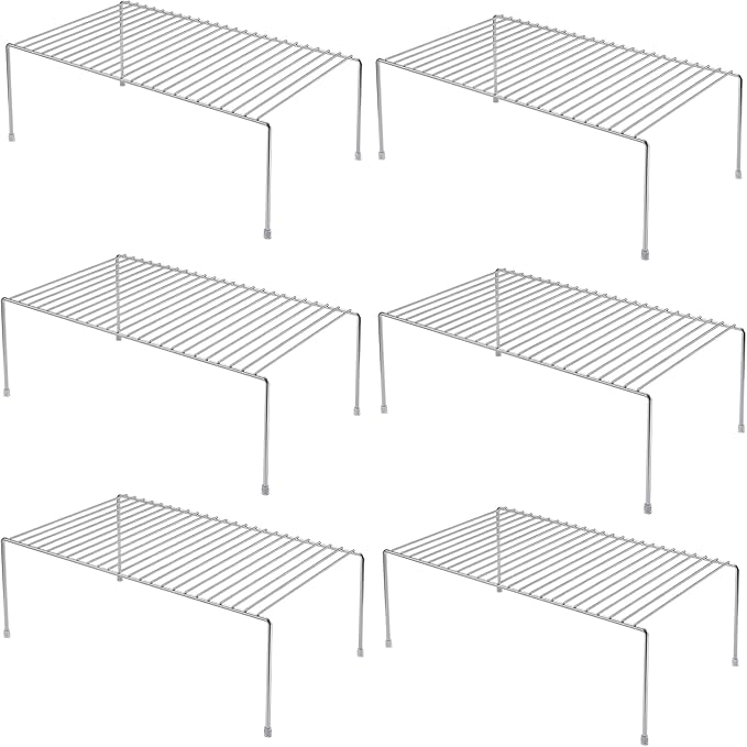 iPEGTOP Set of 6 Kitchen Cabinet Shelf Organizer, Medium (13 x 9.4 Inch) Bathroom Cabinet Organization Wire Shelf Rack, Rustproof Storage Space Saver Shelves for Countertops Pantries Utensils -Chrome