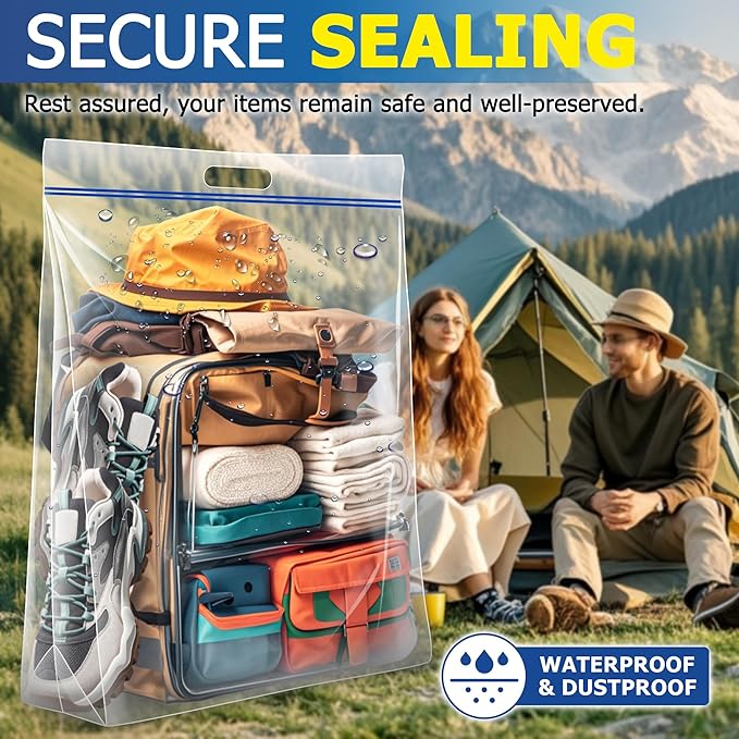 15 Gallon Large Storage Bags, 3.5 Mil Thick Clear Plastic Zipper Bags with Handles, 24" x 24" Large Heavy Duty for Home, Travel, and Moving (10 Packs)