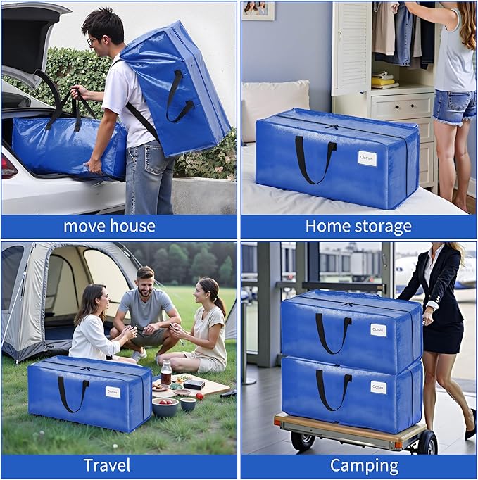 BAGAIL Heavy Duty Moving Bags with Strong Handle, Extra Large Moving Boxes, Storage Tote for Clothes, College Moving Supplies(Blue, Backpack, 6 Pack)
