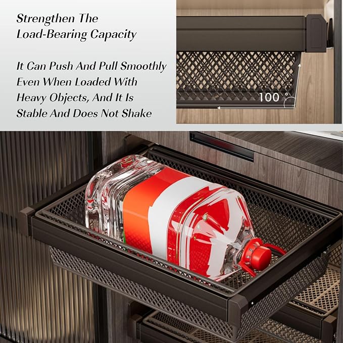 Pull Out Drawer Organizer Containers,Aluminum Alloy Stackable Shelf Baskets Organizer,Stackable Storage Bins,for Office Bathroom Bedroom(Save Space)(Brown,33.85-37.79in)