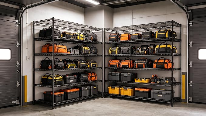 AIRAJ 46”W Storage Shelves with Wheels,6 Tier Wire Shelving,3600 LBS Metal Shelving Adjustable Layer Height,Garage Shelving Units for Kitchen,Pantry and Warehouse,Rolling Wire Rack,46”W×18”D×80”H