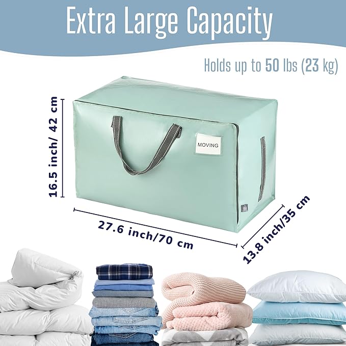 VENO 6 Pack Extra Large Heavy Duty Moving Bags with Wide Opening & Reinforced Handles, Reusable Storage Tote Bags with Strong Zippers for Clothes, College Dorm Essentials & Moving Supplies