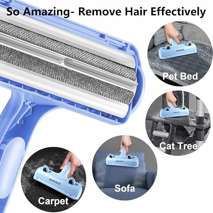 ACE2ACE Pet Hair Remover, Reusable Lint Roller for Cat and Dog Hair, Blue | Self Clean Cat Hair Remover with Dust Bin, Dog Hair Remover for Couch, Furniture, Carpet, Sofa and Bedding