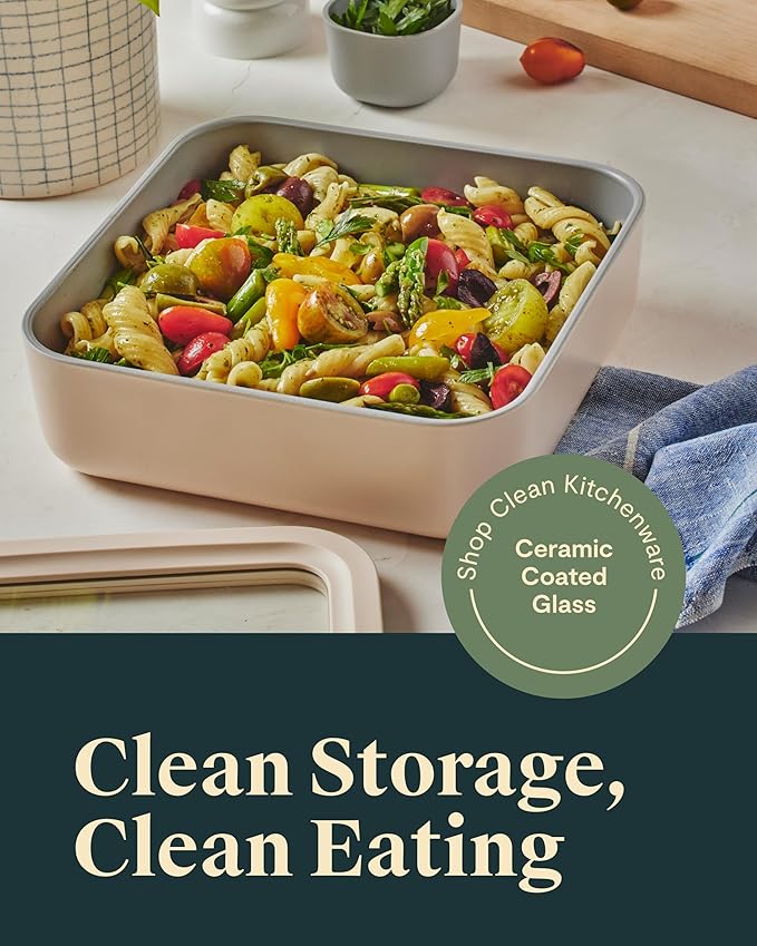 Caraway 6pc Glass Food Storage Set – 10 Cup Food Containers (6) - Ceramic Coated - Non Toxic, Non Stick with Lids - Microwave Safe - Navy