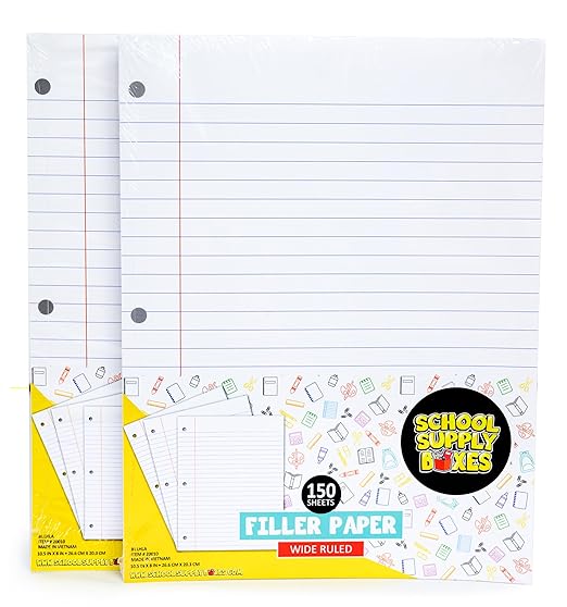 School Supply Boxes | Elementary Writing Bundle (1 Box) | Back to School Essentials Kit for Students & Teachers | Includes Wide-Ruled Filler Paper, Wide-Ruled Notebooks, 12 ct. Pens, & More