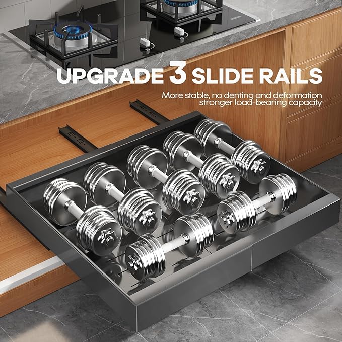 Seinloes 4 Pack Expandable (15.1"-26.3") Pull Out Cabinet Organizer 21" Deep With Raising Pad for Framed Cabinets,Upgrade 3 Slide Rails Slide Out Drawers,No Drill Roll Out Shelves Adhesive,Black
