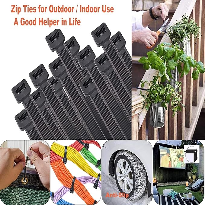 Zip Ties 15 inch (100 Pack), 80lbs Tensile Strength, Black Cable Ties, Zip Ties Heavy Duty ，Wire Ties for indoor and outdoor use