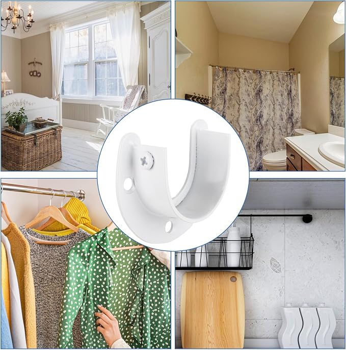 10 Pack Closet Rod Brackets, 1-1/2" Diameter Closet Pole Sockets, Stainless Steel Closet Rod Holders, U Shaped Closet Pole Socket Opening Flange Rod Bracket with Screws, Curtain Rod Holder