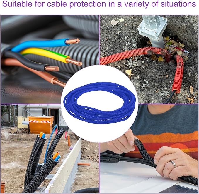 DMiotech 50ft Wire Loom Split Tubing 3/8 Inch(9.5mm) ID, Cord Protectors from Pet Flexible Conduit Cable Management for Office Home Garden, Blue