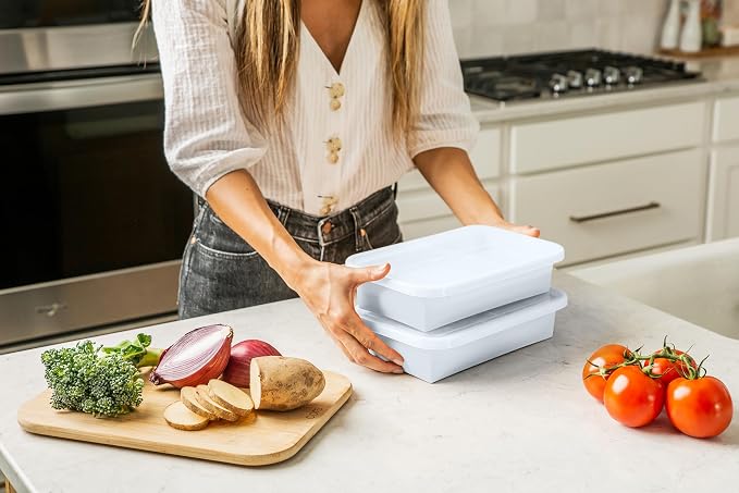 (2 Pack Large Silicone Freezer Containers For Soup, Pasta Sauce, Leftovers, Broth - 6 Cup White Reusable BPA Free Non Plastic Food Storage Freezing Ice Trays With Lids & Measurement Lines
