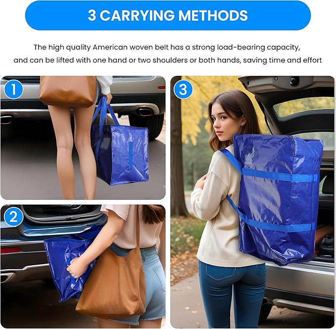 Simple Deluxe 12 Pack Moving Bags, Heavy Duty Storage Totes with Lids, Sturdy Handles& Zipper, Moving Boxes Alternative, Extra Large, for Clothes Packing, Moving Supplies, Blue