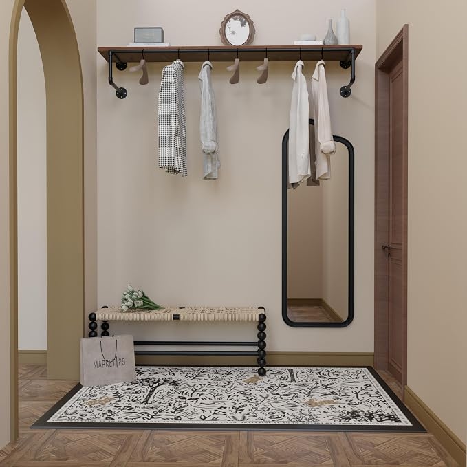 Clothes Rack 60in, Wall Mounted Garment Racks with Real Wood Shelf, Heavy Duty Hanging Clothes Rack, Multi-Purpose Hanging Rod, Space-Saving Closet Storage