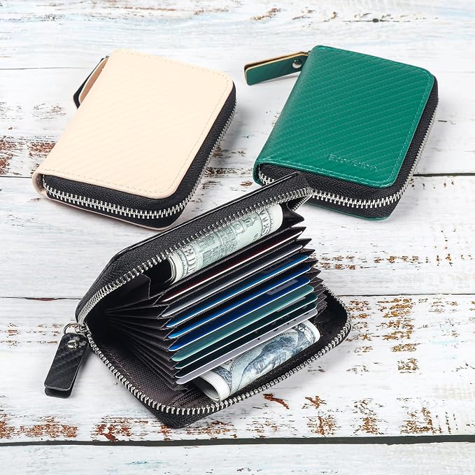 Credit Card Wallet, RFID Card Case Wallet, Zipper Card Cases Holder for Men Women, RFID Blocking, KeyChain Wallet, Compact Size Card Organizer Case for Women