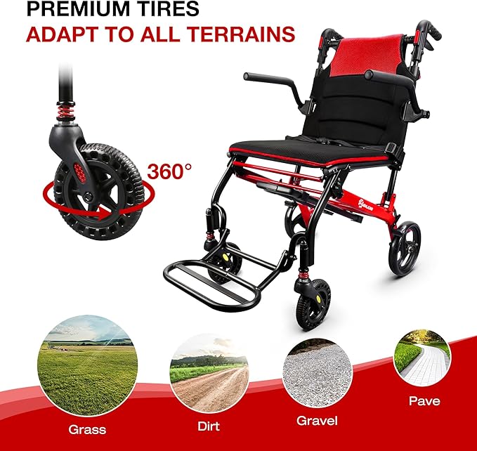 Wheelchairs for Adults Transport Chair Lightweight Foldable with Telescopic Handle, 18-Inch Seat Width Portable Folding Travel Wheel Chairs for Seniors