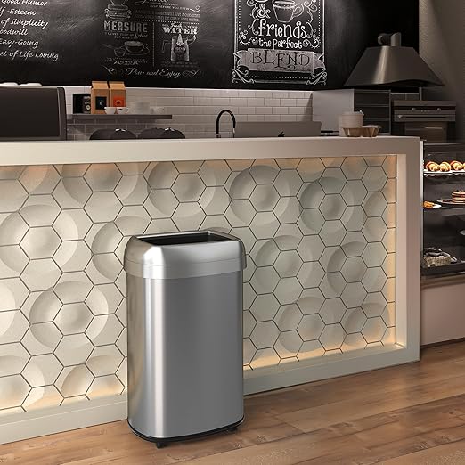 iTouchless 13 Gallon Open Top Kitchen Trash Can Recycling Bin with Wheels and Double Odor Filters Oval Commercial Stainless Steel 50 Liter Trashcan for Home Office Work Bedroom Livingroom Garage