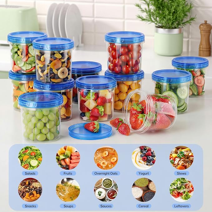 6 Pack-24 OZ Freezer Storage Containers Set, Small Plastic Containers with Twist Top Lids, Reusable Soup Containers for Meal Prep, Lunch, Leftovers