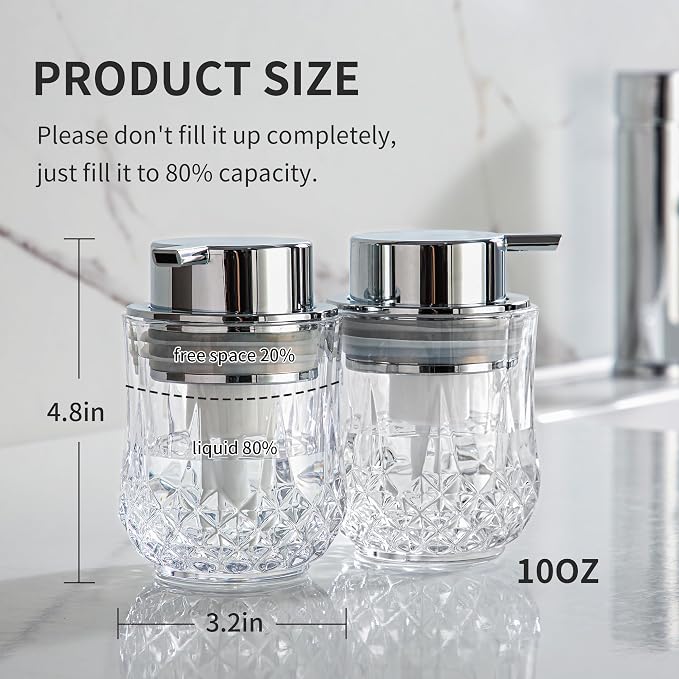 Enra Foaming Soap Dispenser Set- 2 Pack Bathroom Hand Foam Soap Dispensers,Glass Refillable Dish Soap Dispenser,Modern Home Soap Dispenser for Bathroom,Kitchen(Clear/Silver Poam Pump/2Pack)