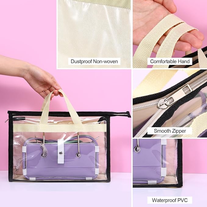 15 Packs Purse Storage Dust Bags for Handbags Clear Handbag Storage Purse Protector Bag Organizers for Handbags Cover Hanging Closet Organizer with Zipper and Handles, 3 Sizes