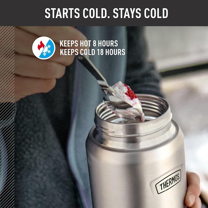 THERMOS ICON Stainless Steel Food Jar with Spoon, 12 Ounce, Light Blue