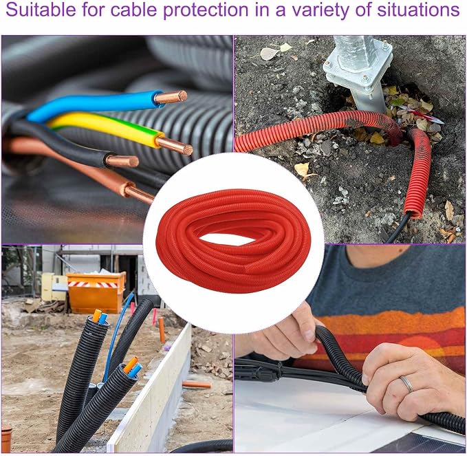 DMiotech 100ft Wire Loom Split Tubing 1 1/4 Inch(31.8mm) ID, Cord Protectors from Pet Flexible Conduit Cable Management for Office Home Garden, Red