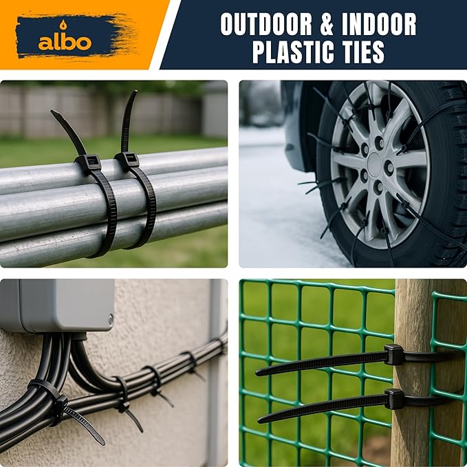 ALBO Black Zip Ties Heavy Duty 16 Inch Long 120lb - 100 Pack Plastic Cable Ties 0.3 Inch Thick UV Resistant Tie Wraps for Indoor and Outdoor Use