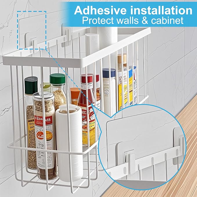 Cabinet Door Organizer 3Pcs, Foil and Plastic Wrap Organizer with 2 Sponges, Cabinet Door Storage with 3 Caddy Adhesive, for Aluminum Foil, Plastic Wrap, Wool Dryer Balls, White,(Small, Medium, Large)