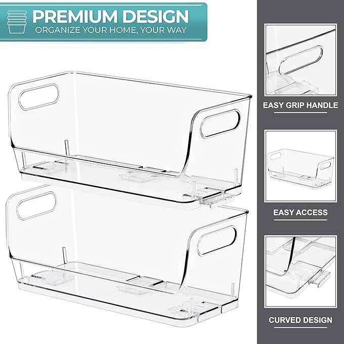 Sorbus Stackable Storage Bins Open Front, Clear Stackable Storage Bins, Pantry Bins for Storage and Organization, Acrylic Stackable Bins for Kitchen, Clear Pantry Organizer Bins (Small Wide 2 Pack)