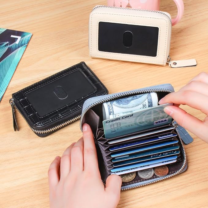 Credit Card Wallet, RFID Card Case Wallet, Zipper Card Cases Holder for Men Women, RFID Blocking, KeyChain Wallet, Compact Size Card Organizer Case for Women