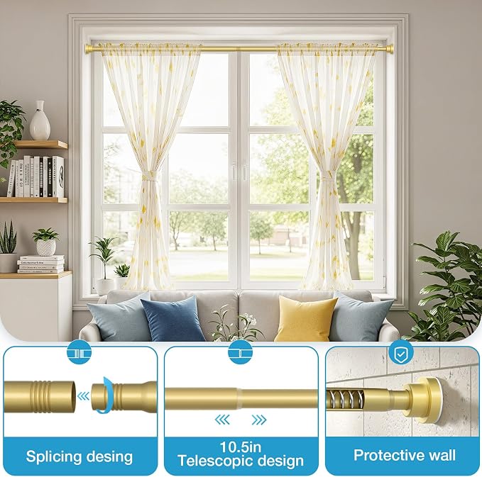 2Pack Gold Tension Curtain Rod 31 to 75 Inch Spring Tension Rods for Windows Adjustable Curtain Rod No Drilling Expandable Pressure Curtain Rod Shower Rods for Closets,Bathroom,Kitchen,Doorway