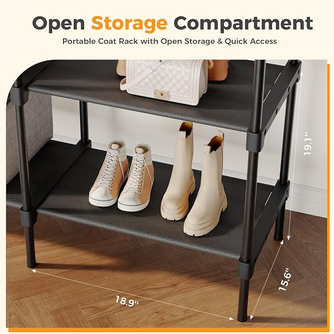 OLIXIS Heavy Duty Clothes Rack, Portable Wardrobe Closet, 75" L, Black | Freestanding Closet Organizer with Hanging Rods, Clothes Rack with Shelves, for Cloakroom, Bedroom