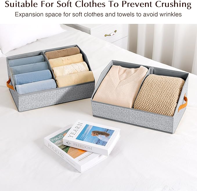 Homsorout Closet Organizers and Storage Bins - 4 Pack Collapsible Divided Trapezoidal Cube Storage Bins Baskets with Orange Handle for Organizing Clothes Blankets, Toys, Books, Towels(Ant Gray)