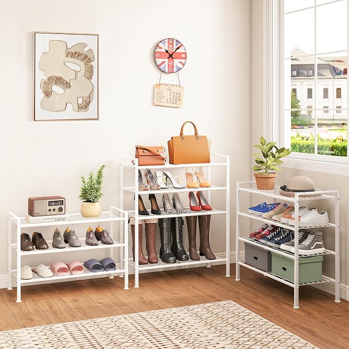 4-Tier Shoe Rack,Metal White Shoe Storage | Organizer Shelf for Closet,Entryway,Hallway,Dorm (White, 4 Tier)
