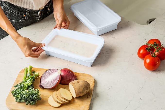 (2 Pack Large Silicone Freezer Containers For Soup, Pasta Sauce, Leftovers, Broth - 6 Cup White Reusable BPA Free Non Plastic Food Storage Freezing Ice Trays With Lids & Measurement Lines
