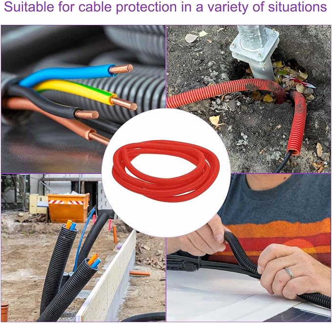 DMiotech 20ft Wire Loom Split Tubing 1 Inch(25.4mm) ID, Cord Protectors from Pet Flexible Conduit Cable Management for Office Home Garden, Red