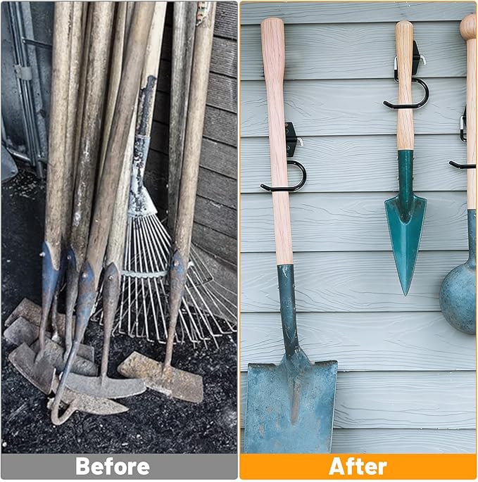 15 Pack Broom Holder Wall Mount - Heavy Duty Metal S Hooks with Anti-Slip Coating, Tool Hangers for Garage, Shed & Garden Organization, Includes Screws & Anchors