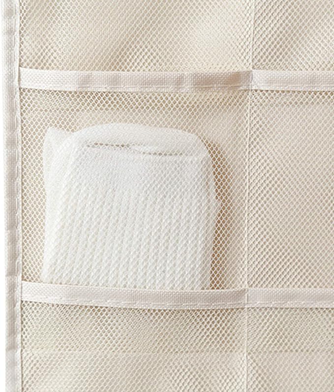 Bra and Underwear Hanging Storage Organizer Mesh Pockets Dual Sided Wall Shelves Space Saver Bag Sock Underpants Drawer Closet Clothes Rack (Beige:(5+10 Pockets))
