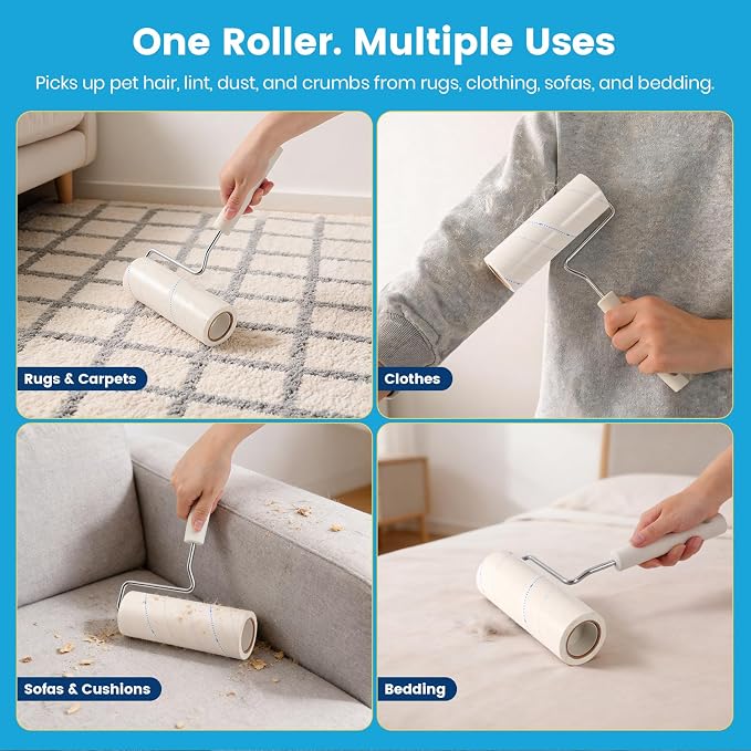 Extra Sticky Large Surface Lint Roller for Pet Hair, 500 Sheets | Easy Spiral Tear, 6.3" Wide Lint Roller, Cat & Dog Hair Remover for Clothes, Carpet, Giant Lint Remover with Storage Base