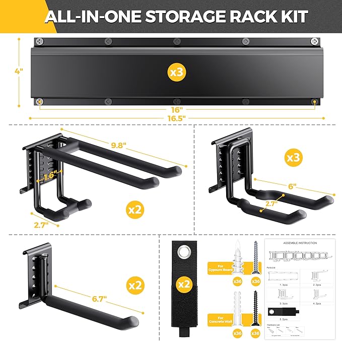LBT 49.5"Garage Tool Organizer Wall Mount 500lbs Garden Tool Organizer | Anti-Rust, Adjustable Hooks, Sheds Garden Tool Organizer Black, Gifts For Men Dad Husband