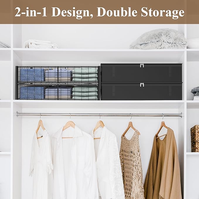 Hleelomi Under Bed Storage with Wheels and Storage Bag, 360° Rolling Under Bed Metal Drawers for Clothes, Blankets, Books and Shoes,Black， 2pack