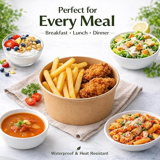 TOPtoper 24 Oz Large Paper Bowls【WITHOUT LIDS】 90 Pack Disposable Soup Bowls Plastic Free Party Supplies for Hot/Cold Food, Soup (24 OZ)