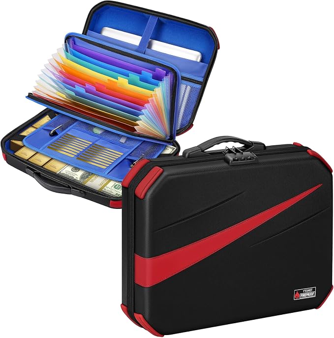 Ytonet Accordion File Organizer, Hard Case Document Box with Combination Lock, Important Document Organizer with Removable File Folder, Portable Safe Box for Home Car Travel for Letter Size Files