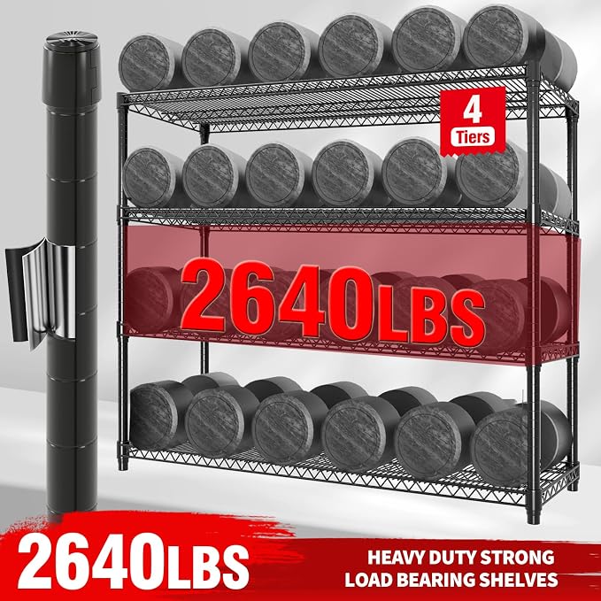 Garvee Metal Shelving with Wheels 4-Tier, 71.8"H Storage Shelves Heavy Duty Rolling Rack Shelf with Lockable Casters, Adjustable Wire Shelving Units, for Garage Commercial Kitchen Pantry, 59" Wx17.7"D | 2560LBS, Adjustable Wire Shelving Units, Rolling ...