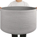 OIAHOMY 90L Extra Large Blanket Basket - Decorative Cotton Rope Storage Basket for Bedroom, Living Room & Nursery - Woven Laundry Hamper for Organizing Blankets, Clothes & Toys - Light Grey