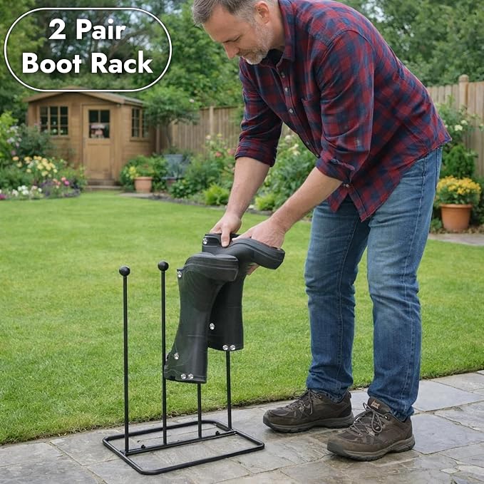 ARSUK Boot Rack Shoe Organizer for Tall Welly Boots - Free-Standing cowboy Boot Storage, Rain Boots Holder Stand, 10mm Thick Wrought Iron, Matt Black for Closet, Entryway, Garage (2 Pair)