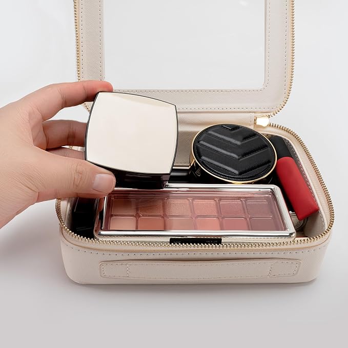 Aveniee Clear Makeup Bag Organizer, Travel Toiletry Bag Cosmetic Case for Women, Make Up Skincare Pouch Car Organizer Bag with Zippers for Essentials,White,Medium Classic