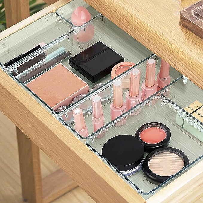 StorMiracle 23 PCS Drawer Organizer Set, 5 Varied Size Bathroom and kitchen Drawer cabinet organizer Trays, Clear Storage Bins for Makeup, Jewelry, Utensils and Gadgets